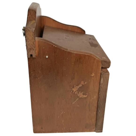 VTG Wood Recipe Box Hinged Lid "Recipes" In Black Letters Wall Mount Or Counter - Picture 6 of 11